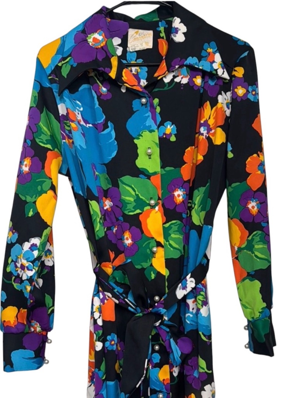 Vintage CONCEPT 70's Poppies Floral Button-Up Dress with Belt